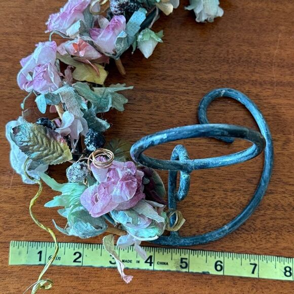 Floral Wall Candle or Vase Holder with Blue and Purple Floral Garland Accents - Picture 10 of 11